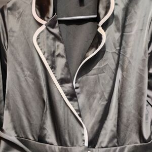 Luxurious Jumpsuit Black Satin Robe with White Piping Size M